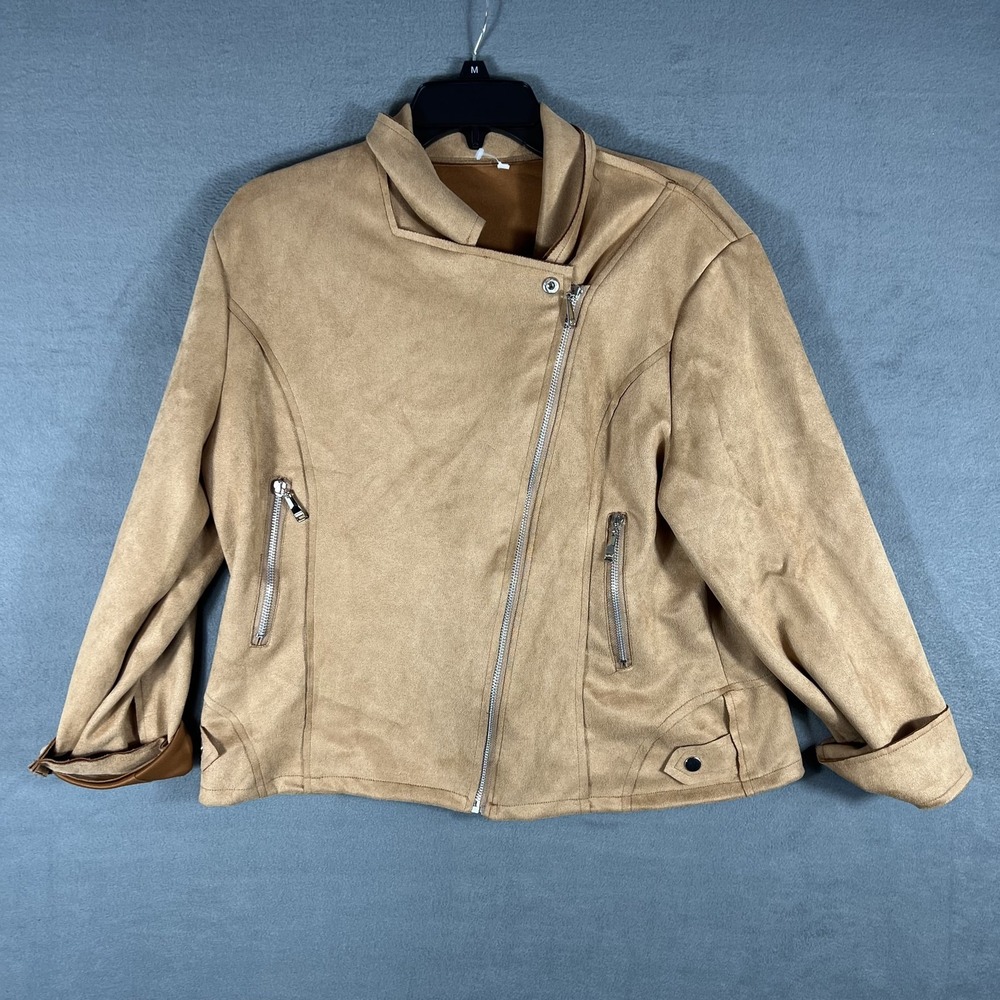 Women's‎ Faux Suede Moto Jacket Tan Camel Asymmetrical Zipper XXL